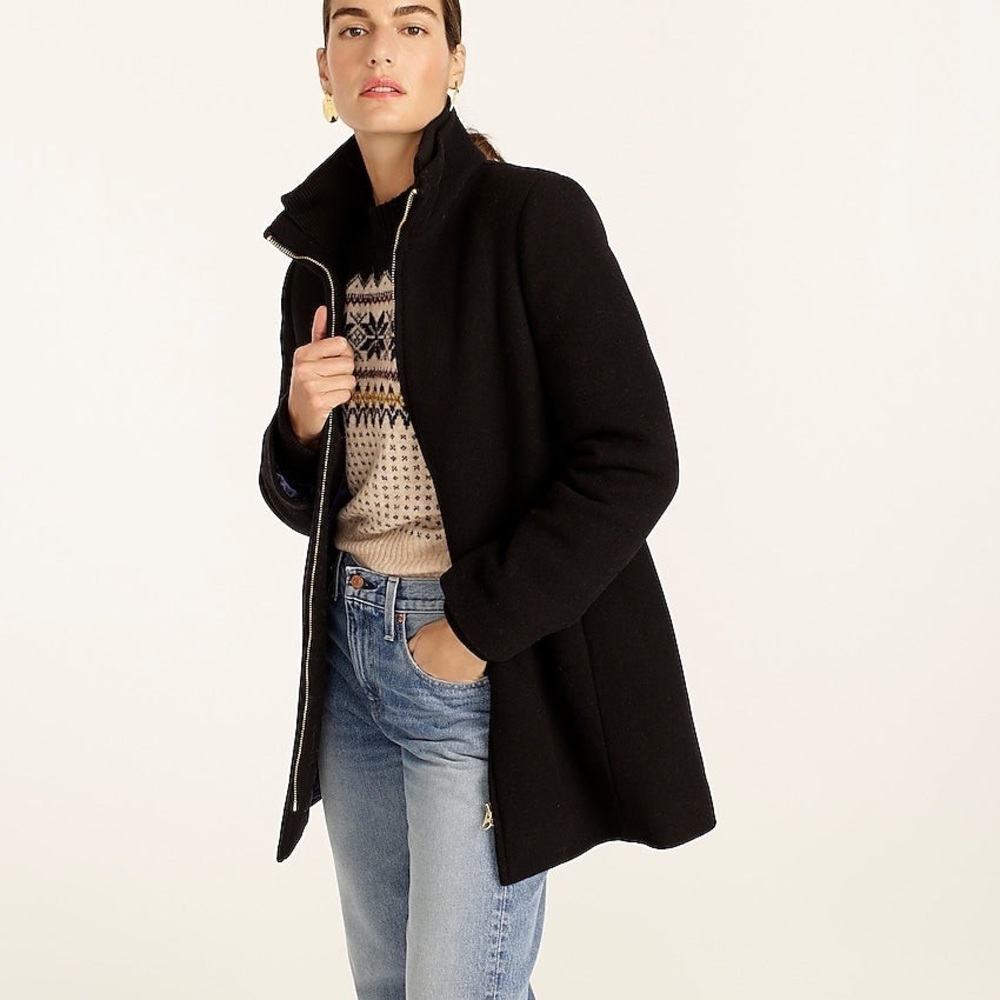 J. Crew Stadium Cloth Black Coat Sz 2 Tall